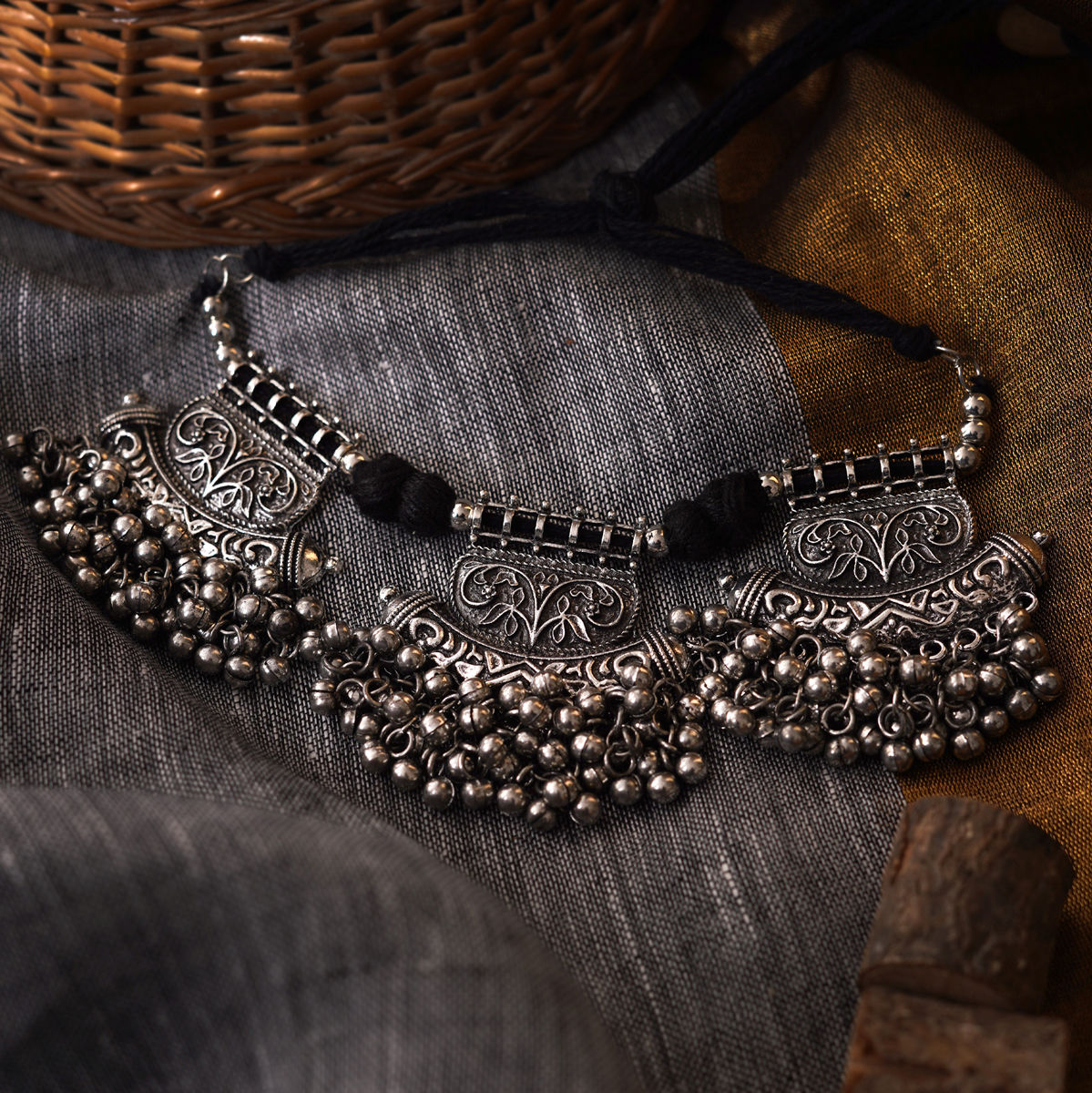 Teejh Srija Silver Oxidised Choker 