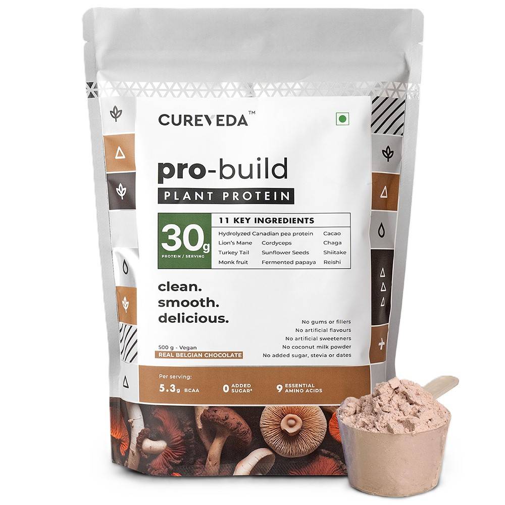 Cureveda Pro Build Plant Protein 30G Protein With 6 Type Of Mushroom - Classic Chocolate