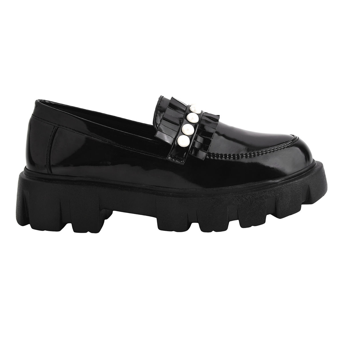Buy Shoetopia Upper Beads Detailed Black Loafers for Women Online