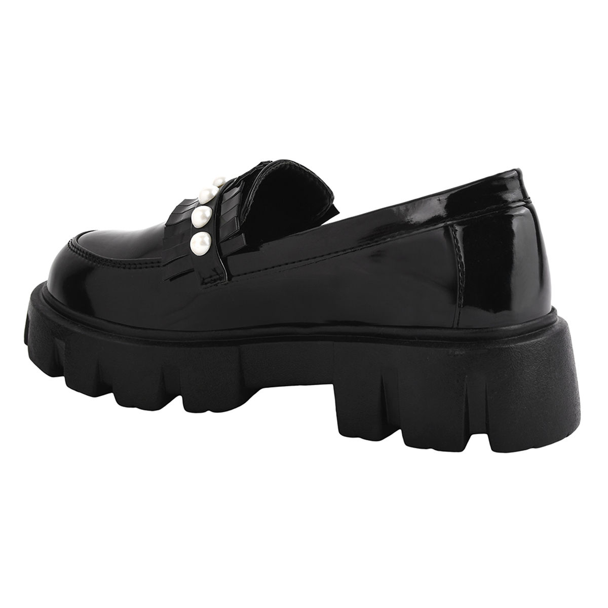 Buy Shoetopia Upper Beads Detailed Black Loafers for Women Online