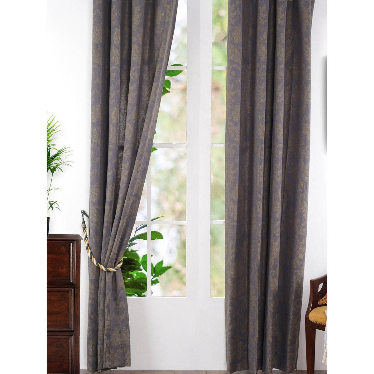 Maspar Floral Print Cotton Long Curtain Set For Door (Pack of 2) 7.5 Feet