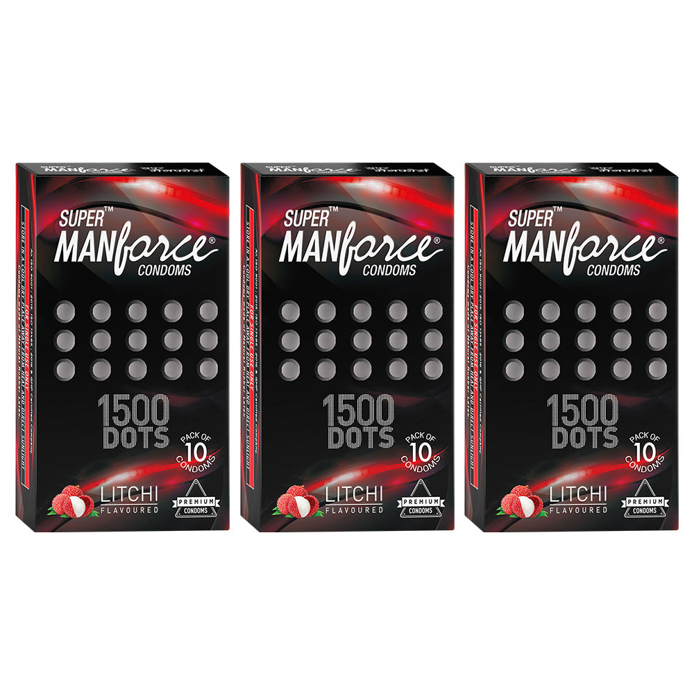 Manforce Extra Dotted Litchi Flavoured Condoms - Pack Of 3