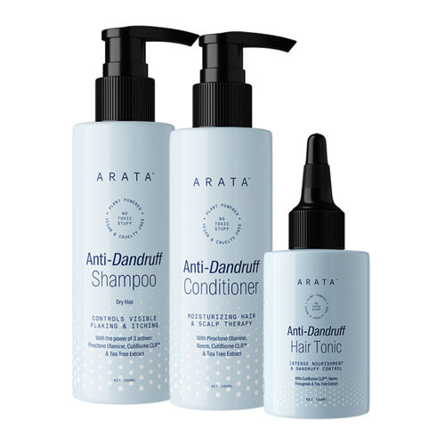 Arata Dandruff Defence Combo For Dry Hair - Shampoo + Conditioner + Hair  Tonic: Buy Arata Dandruff Defence Combo For Dry Hair - Shampoo +  Conditioner + Hair Tonic Online at Best Price in India | Nykaa