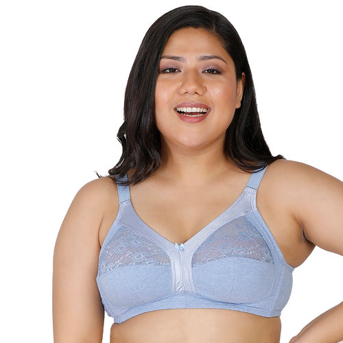 Women's Cotton Full Coverage Wirefree Non-padded Lace Plus Size Bra 36C 