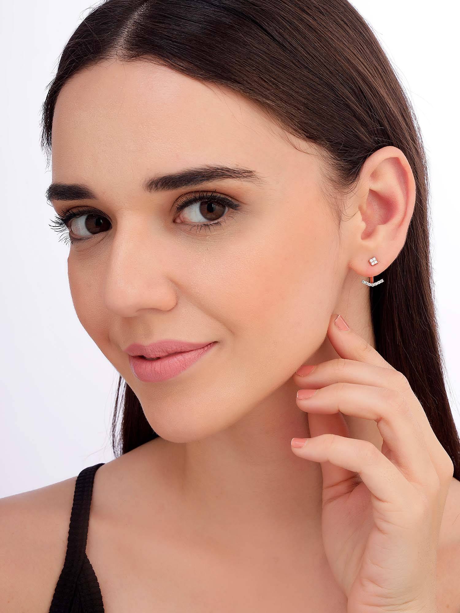 Carlton London Women 925 Sterling Silver Rose Gold Plated Cz Jacket Drop Earrings