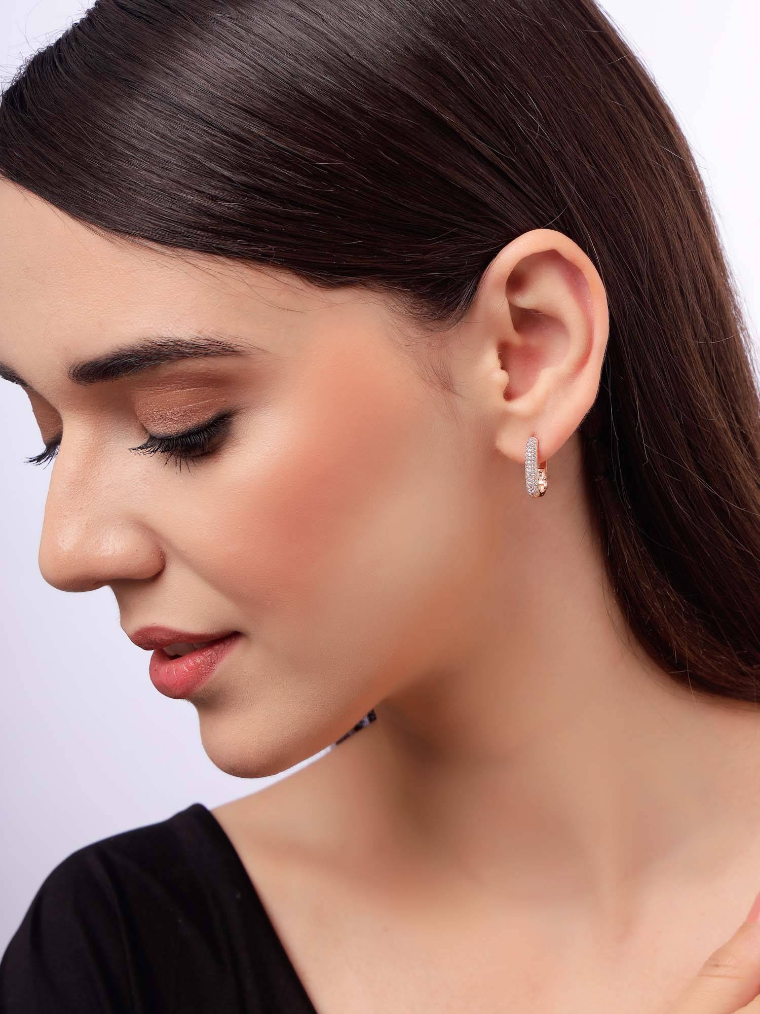 Carlton London Women Rose Gold Plated Cz Square Hoop Earrings