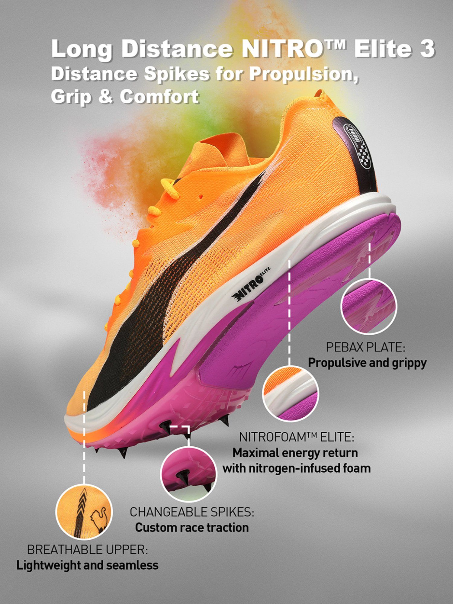 Buy Puma Unisex Orange Long Distance NITRO Elite 3 Spike Running