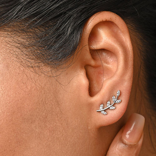 14K Gold Plated Ear Climber Earrings – Cubic Zirconia, Sterling Silver Post, Women’s Jewelry