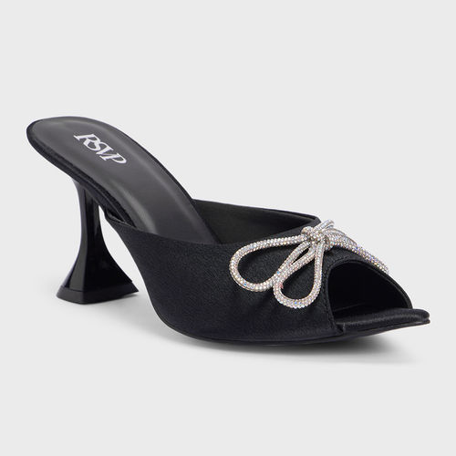 Buy RSVP by Nykaa Fashion Black Textured Diamante Bow Pointed Peep