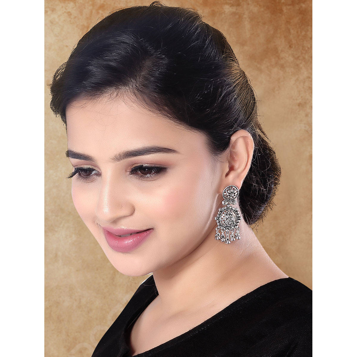 I Jewels Silver Oxidized Radhe Krishna Designer Earrings