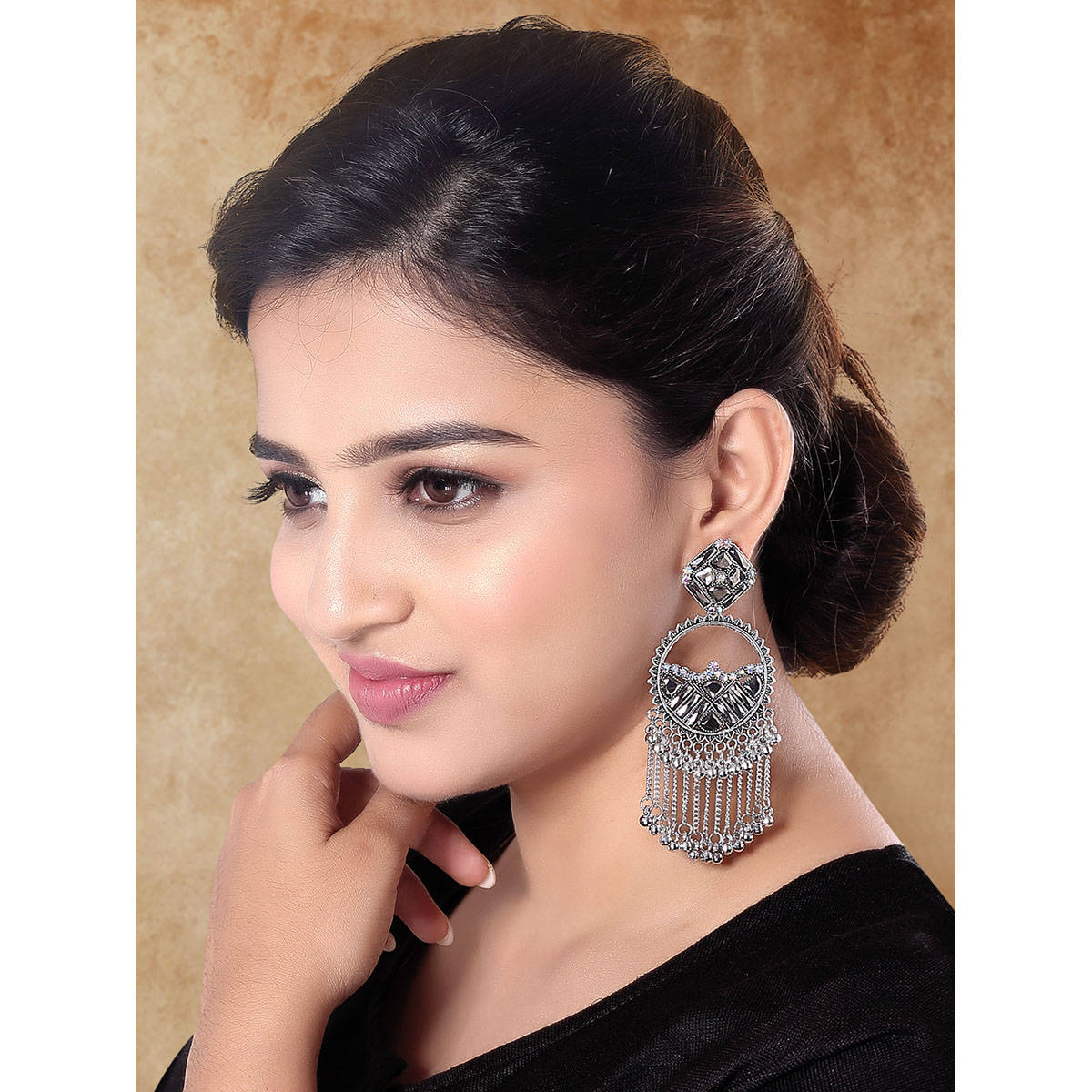 I Jewels Ethnic Oxidised Afghani Style Dangle Earring for Women