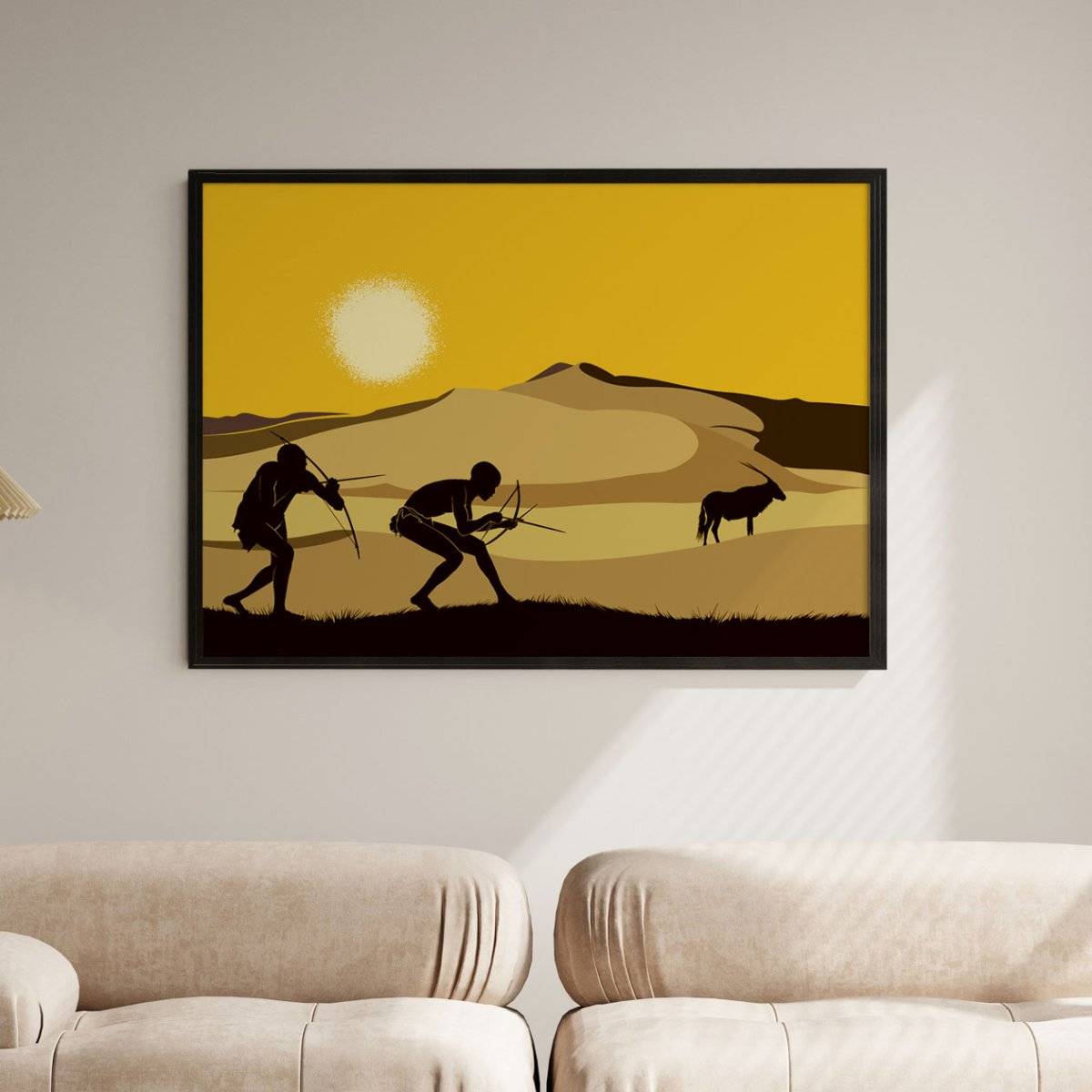 ARTCREST San Hunter-Gatherers in Africa Painting Black Box Framed Canvas Wall Art Painting