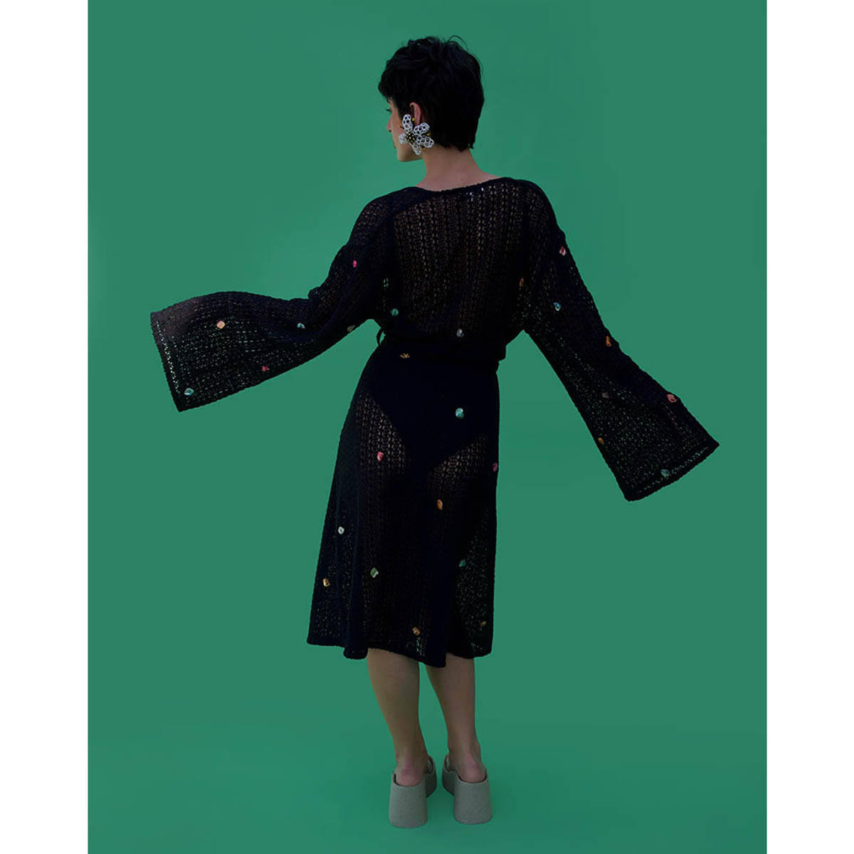 Buy Essgee Emra Self Design Black Kimono with Belt Online