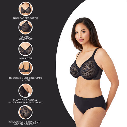 Wacoal Visual Effects Non-Padded Wired Full Coverage Minimiser Everyday  Comfort Bra - Black (36D)