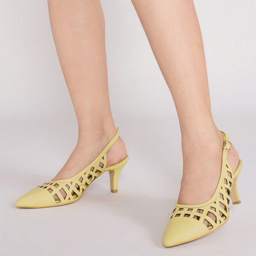 MIXT by Nykaa Fashion Yellow Pointed Toe Cut Out Slingback Kitten Heels  (EURO 37)