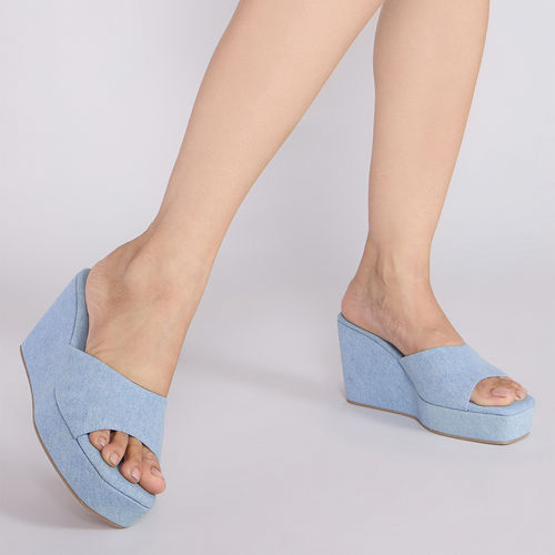 MIXT by Nykaa Fashion Blue Denim Square Toe Slip On Wedges (EURO 37)