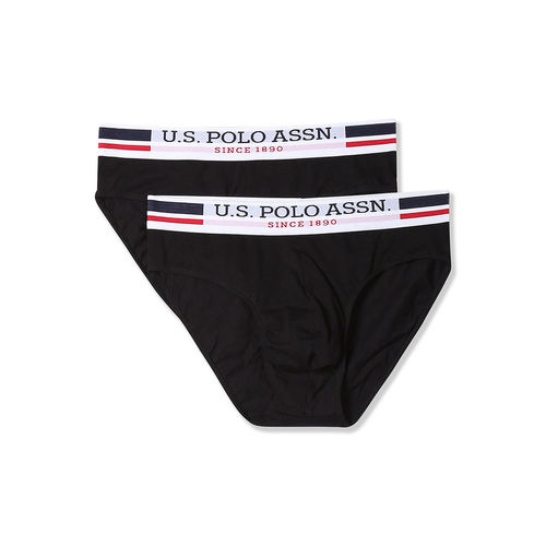 Buy U.S. POLO ASSN. Men Black I006 Mid-waist Solid Cotton Briefs Black  (Pack of 2) Online