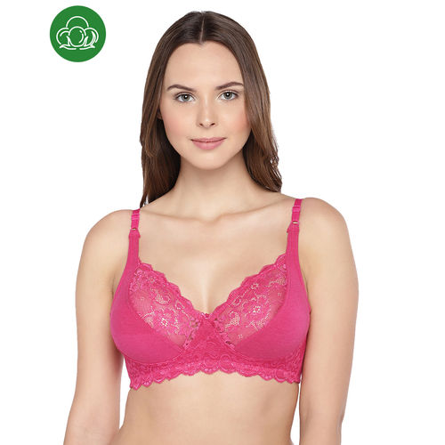 Buy Inner Sense Organic Cotton Antimicrobial Laced non-Padded Bra - Pink  Online