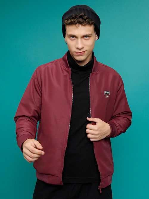 HIGHLANDER Men Maroon Solid Bomber Jacket