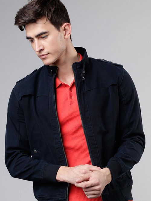 Buy HIGHLANDER Men Navy Blue Solid Bomber Jacket Online