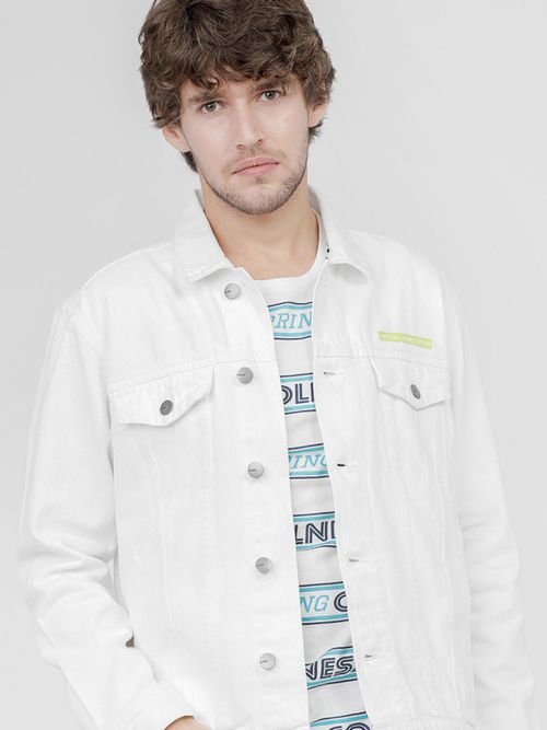 Buy HIGHLANDER Men White Solid Denim Jacket Online