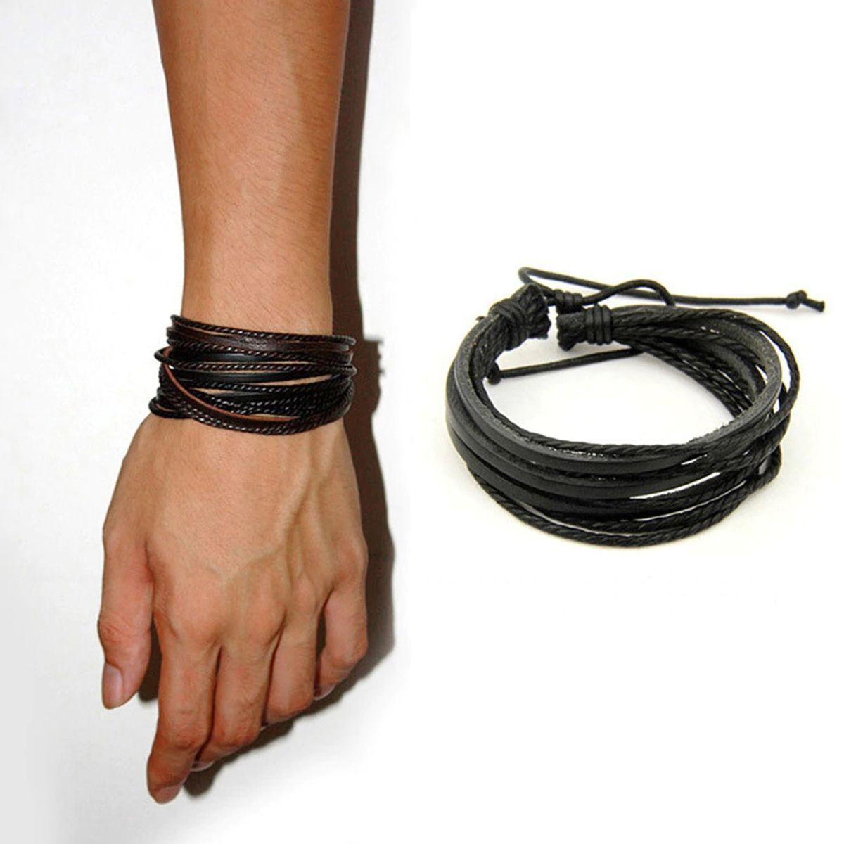 Braided Designer Stainless Steel and Leather Bracelet for Men Boys Bl   Shining Jewel