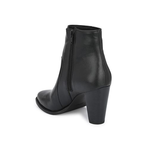 Buy Delize Black Solid Women Vegan Leather Ankle Boots With Heel