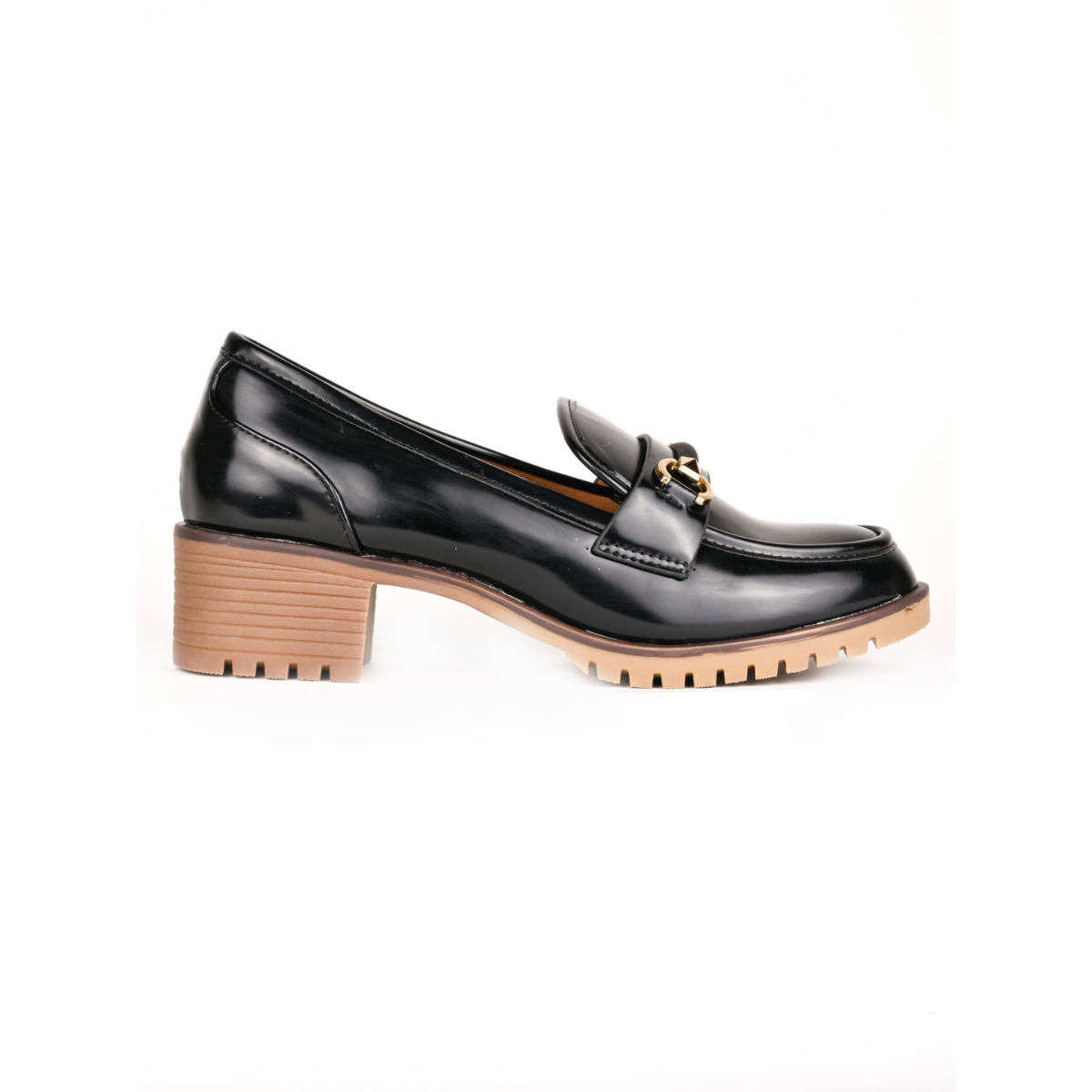 Buy Jove Women Black Shinny Block Heel Loafers Online