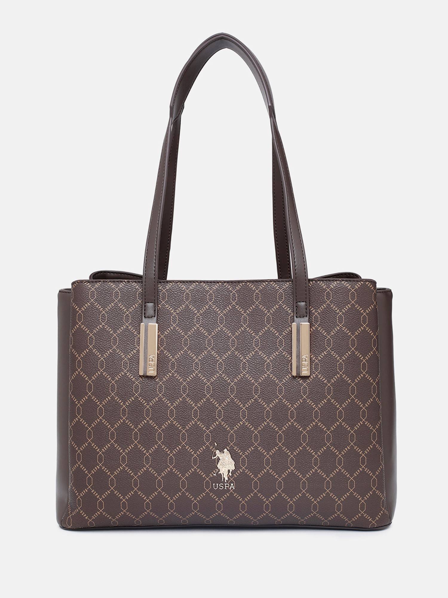 U.S. POLO ASSN. Cia Brown Monogram Detail Fits Upto 16L Laptop Tote Bag (L)