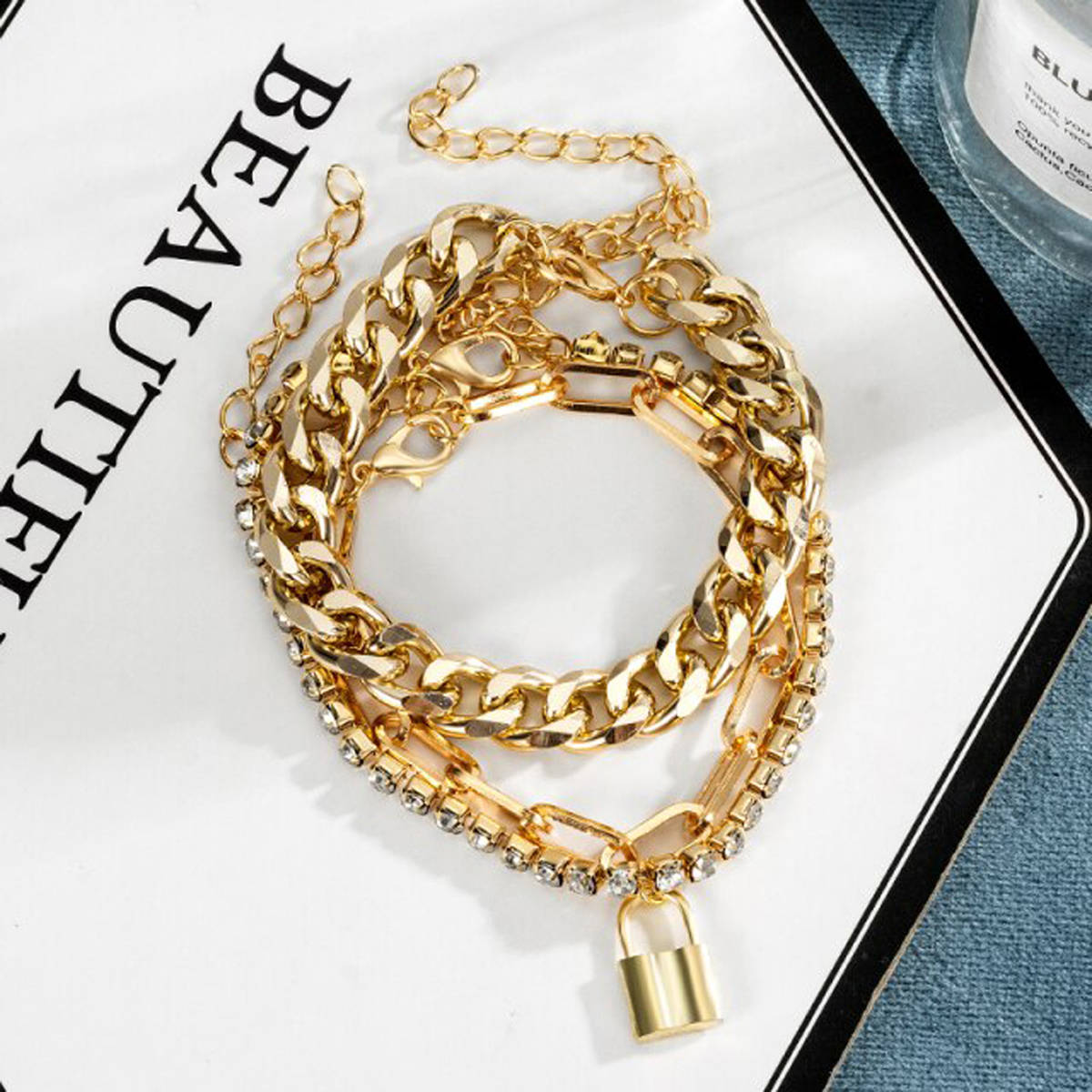 Jewels Galaxy Sparkling Gold Plated Multi Strand Bracelet For Women