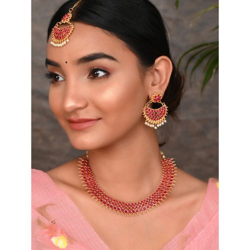 Buy Silvermerc Designs Gold Plated Heavy Bridal Jewellery Set With