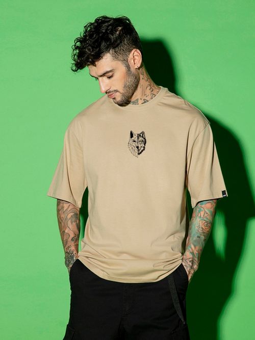 Buy Bewakoof Men's Brown Beast Within Graphic Printed Oversized T