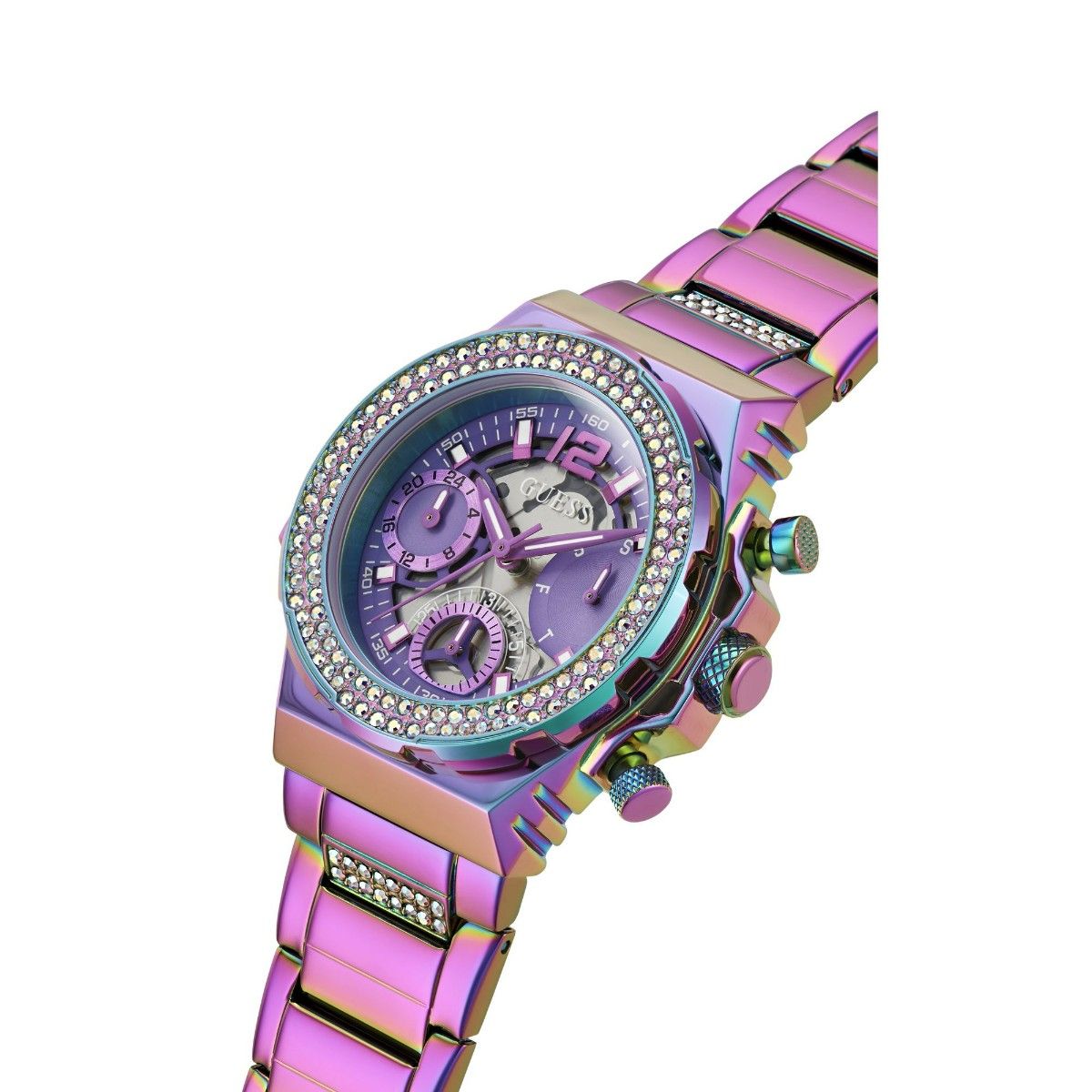 Buy Guess Women Iridescent Round Stainless Steel Dial Analog Watch ...