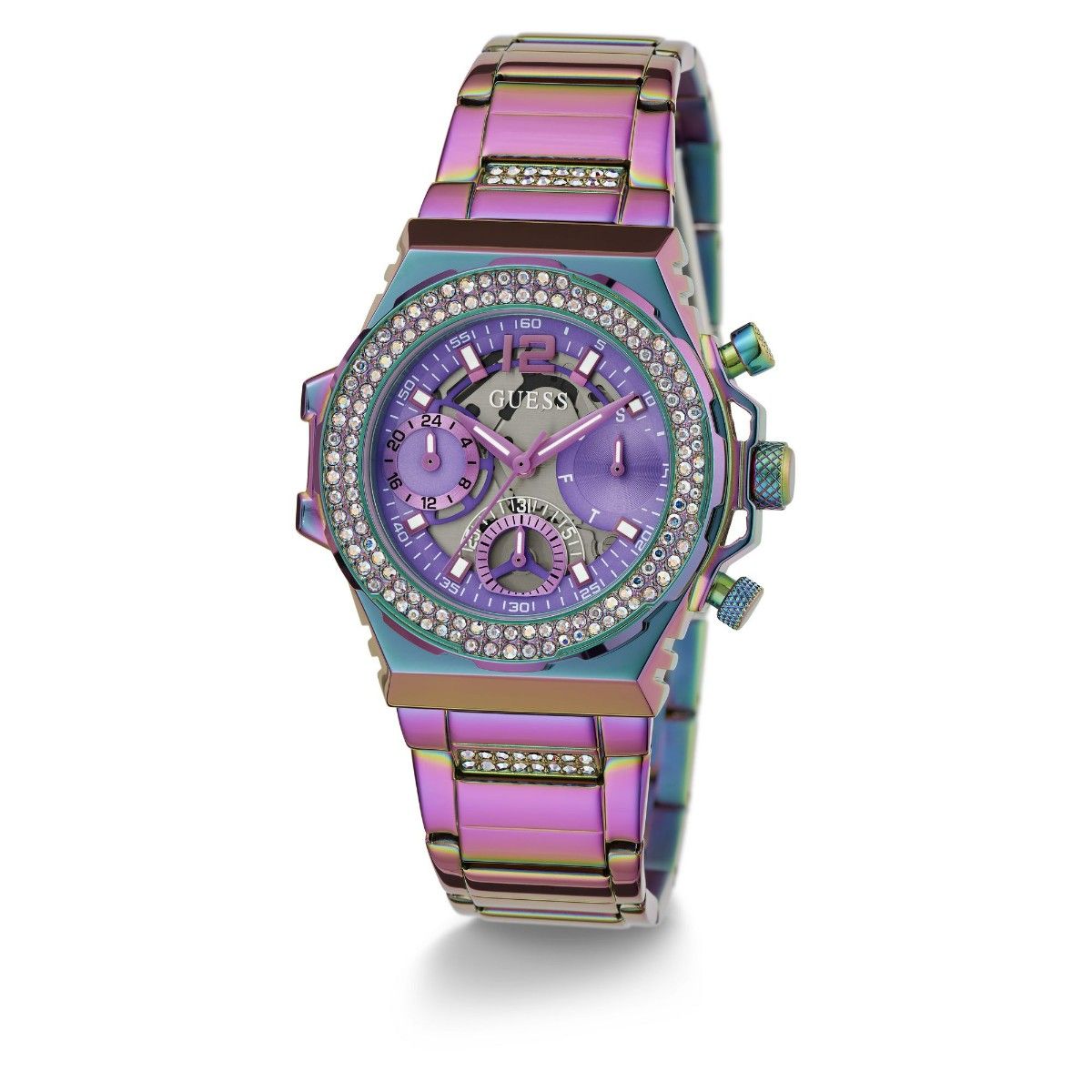 Buy Guess Women Iridescent Round Stainless Steel Dial Analog Watch ...