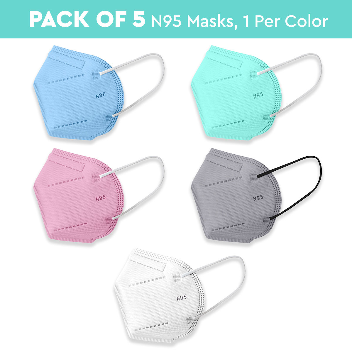 Nykaa Fashion Essentials- Certified N95 Mask with 5 Layer Protection Pack of 5-NYA019 - Multi-Color