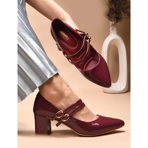 SHUZ TOUCH Mary Jane Two Strap Pointed Toe Maroon Pump Heels (EURO 40)