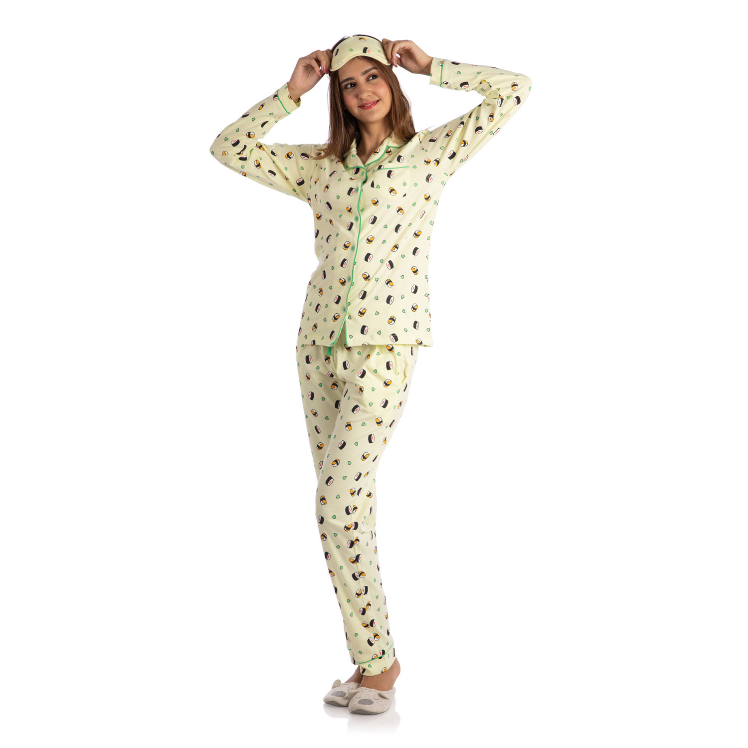 Buy Nite Flite Women's Cotton Sushi Delight Full Sleeve Pyjama Set - Yellow Online