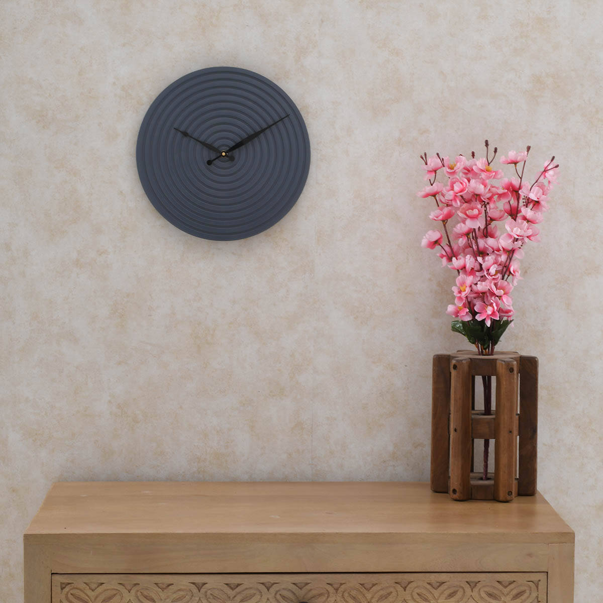 ARTYPILLAR Wooden Grooves Design Open Dial Grey Wall Clock