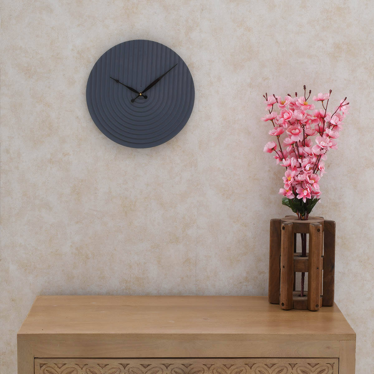 ARTYPILLAR Wooden Grooves Design Open Dial Grey Wall Clock