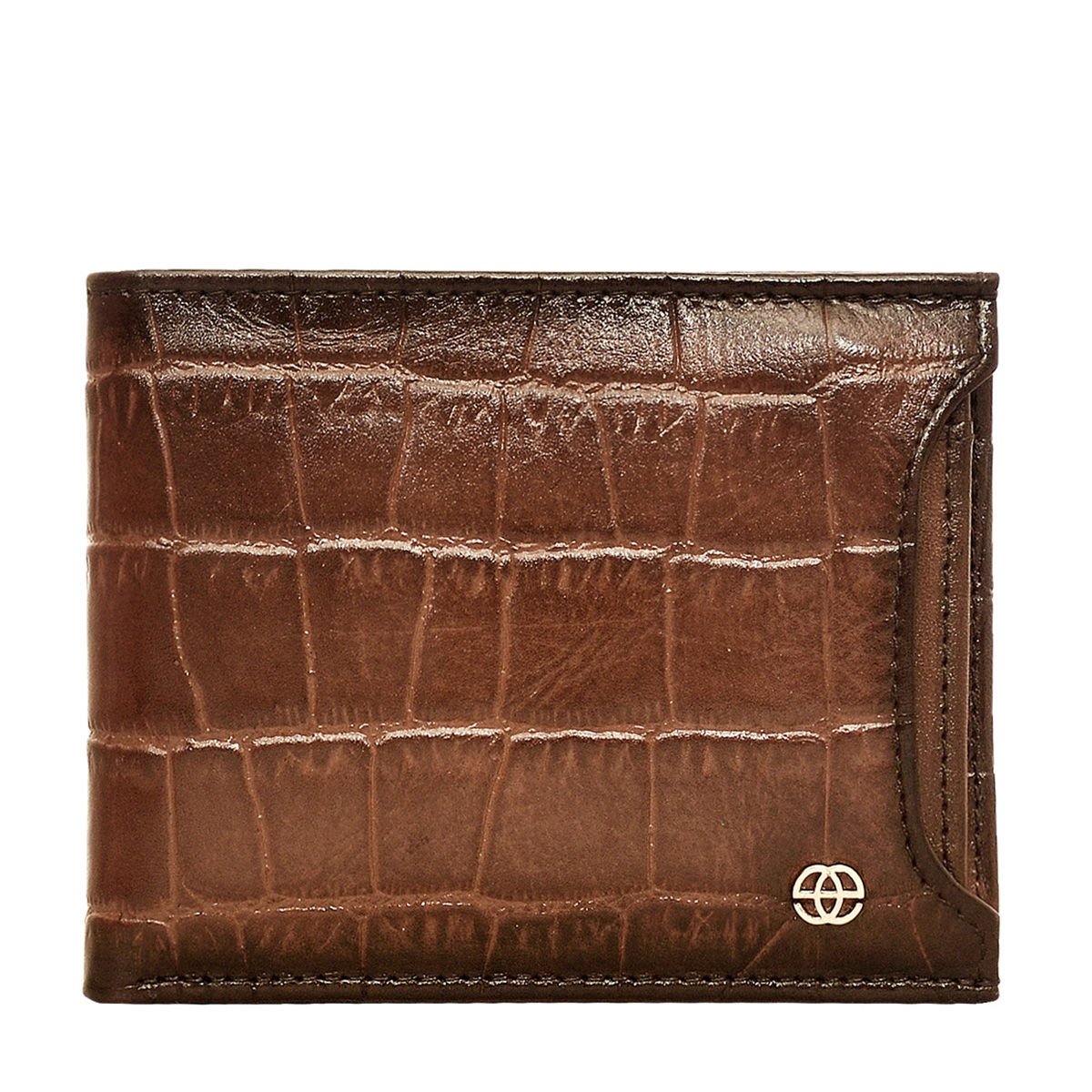 Eske Paris Jeff Leather Mens Two Fold Wallet, Tan Printed
