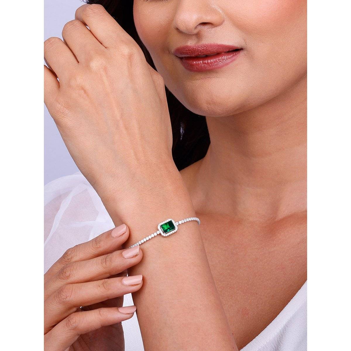 GIVA 925 Silver Opulence Of Green Tennis Bracelet