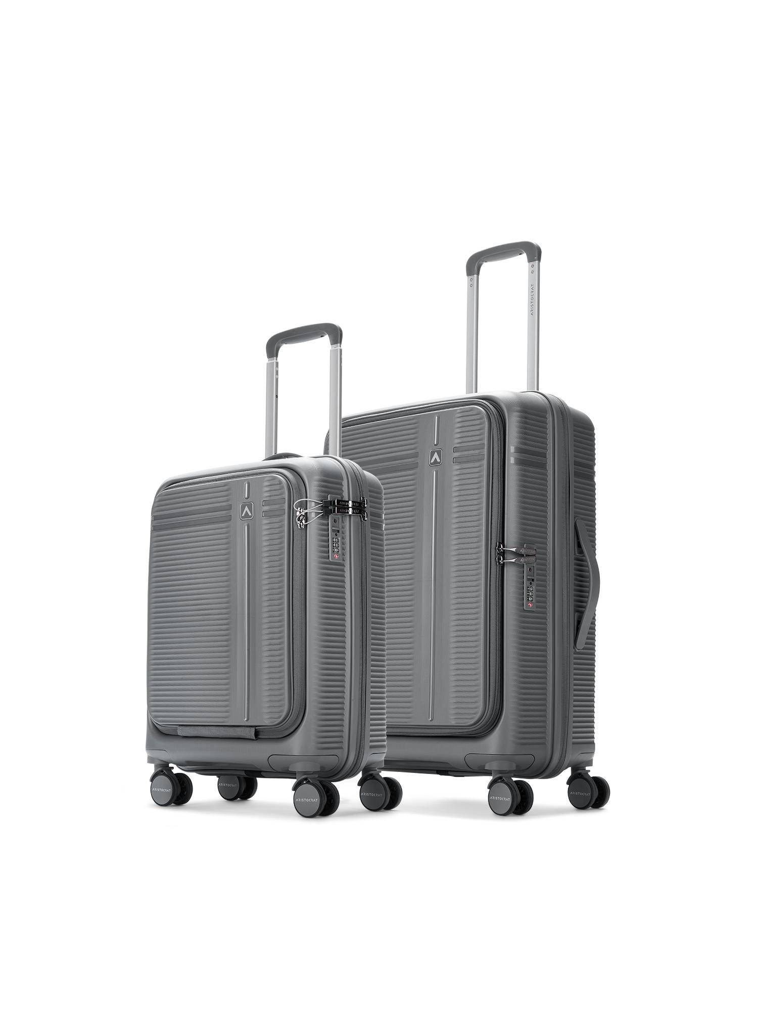 Aristocrat Unisex Solana Grey Hard Luggage Trolley Bags (S/M) (Pack of 2)