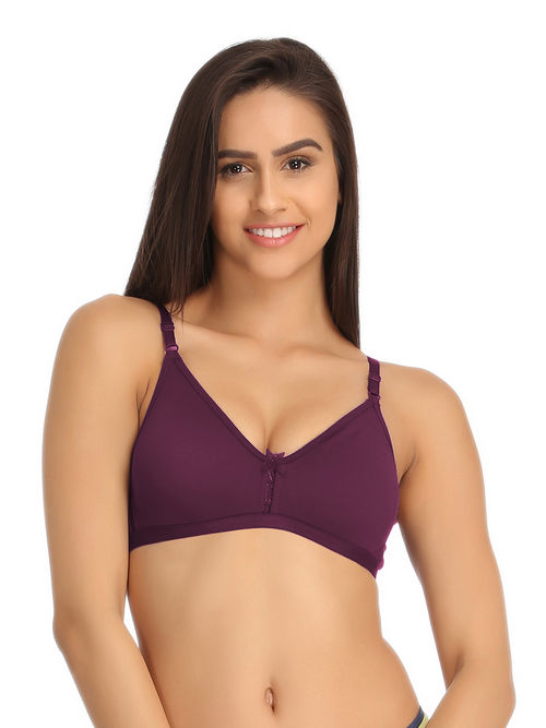 Buy Clovia Cotton Rich Solid Non-Padded Full Cup Wire Free T-shirt Bra -  Maroon Online