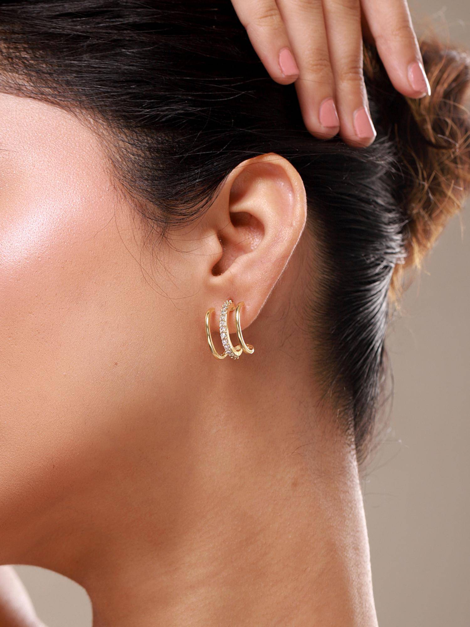 Voylla Trendy Golden Curve CZ Stud Earrings