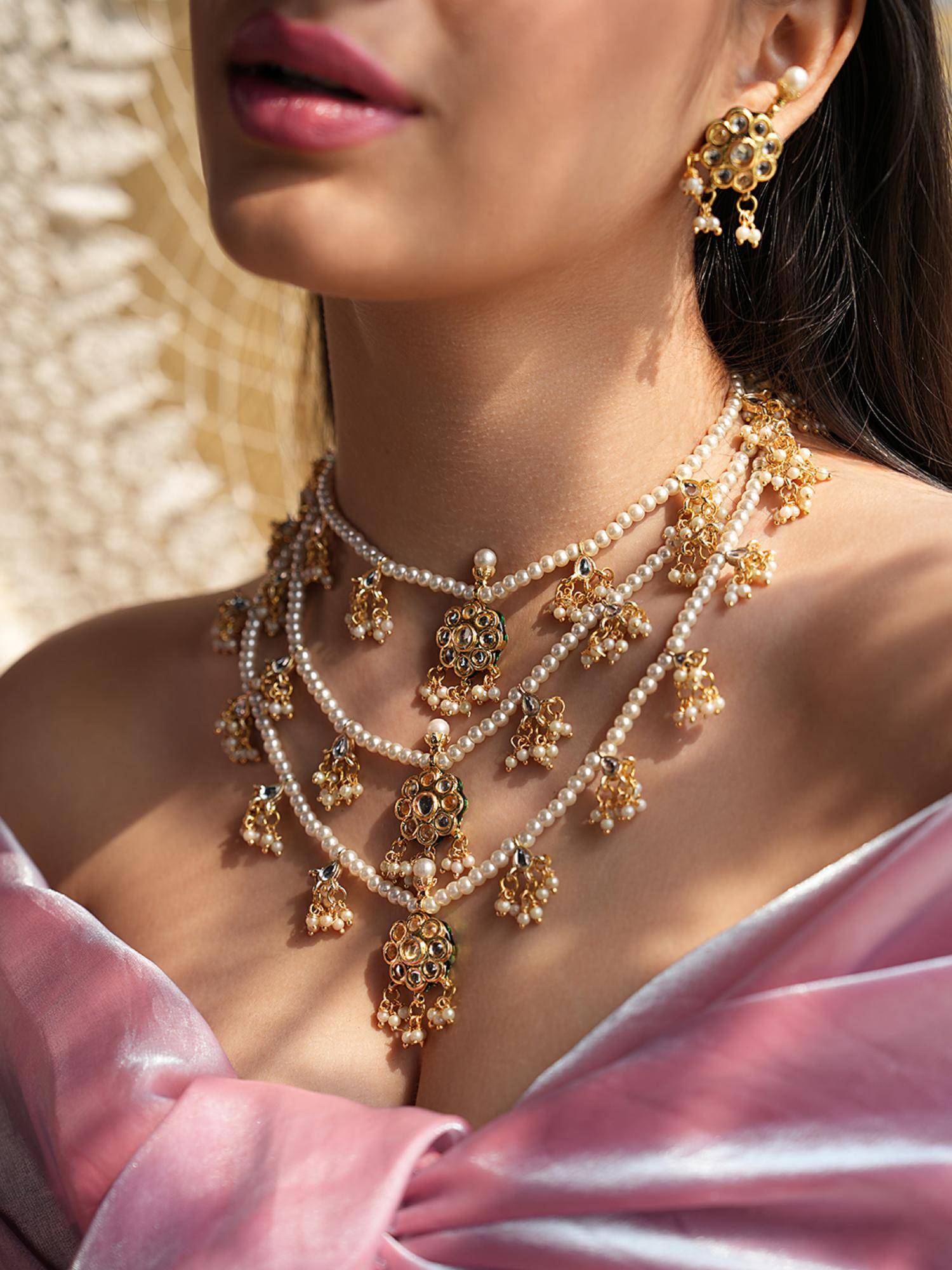 BINNI 3-Layered Kundan Necklace Set With Mangtika