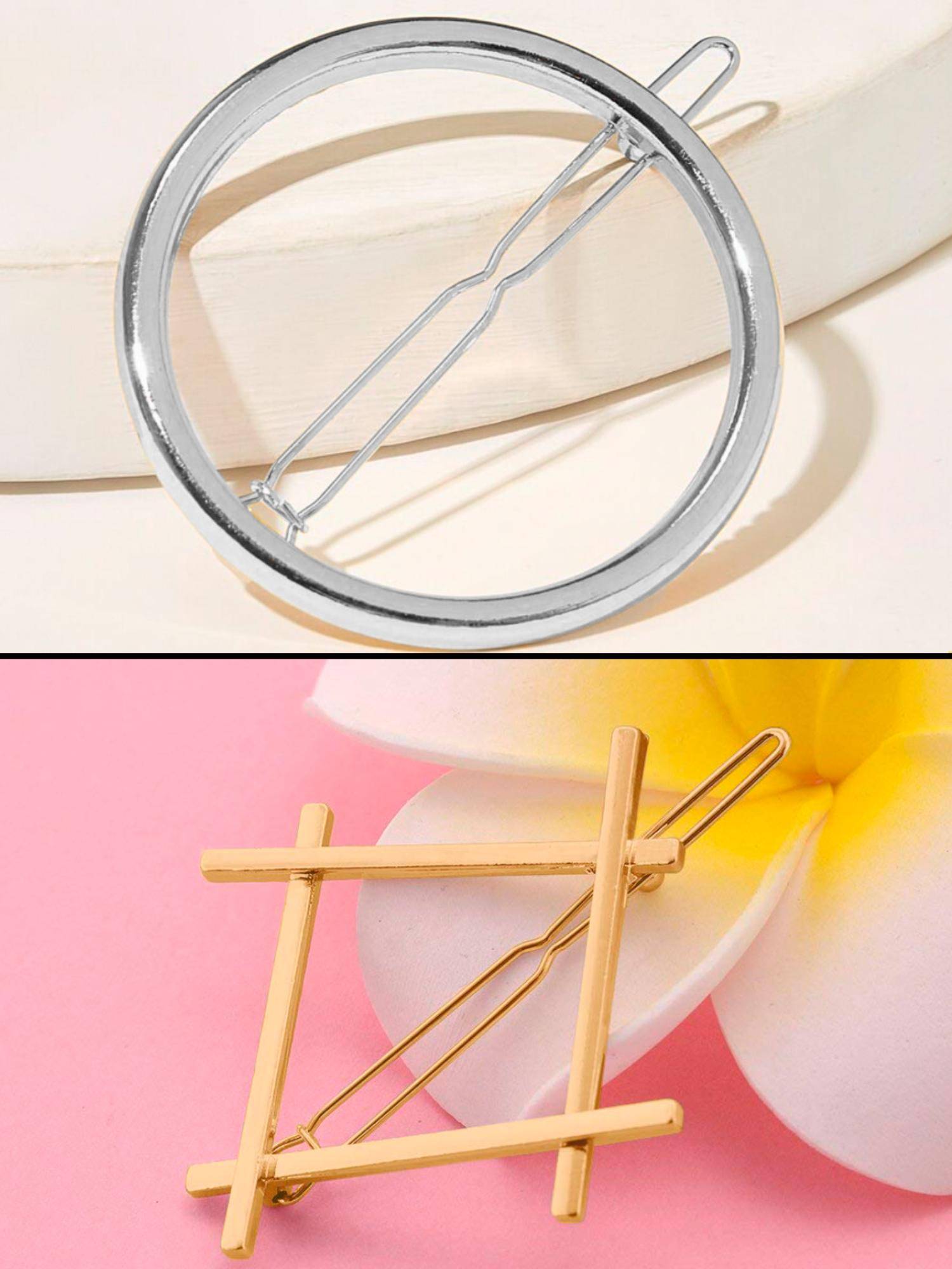 Fabula Multi-Color Round- Square Hair Clips/Hair Pins/Hair Clamps (Pack of 2)