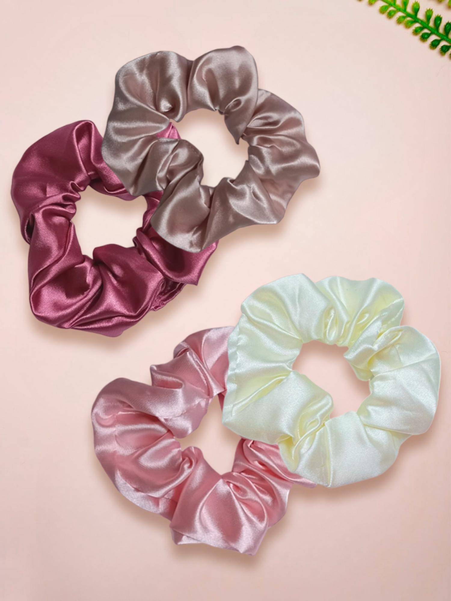 Fabula Multi-Color Satin Silk Scrunchy Rubber Band Ponytail Holder (Pack of 4)