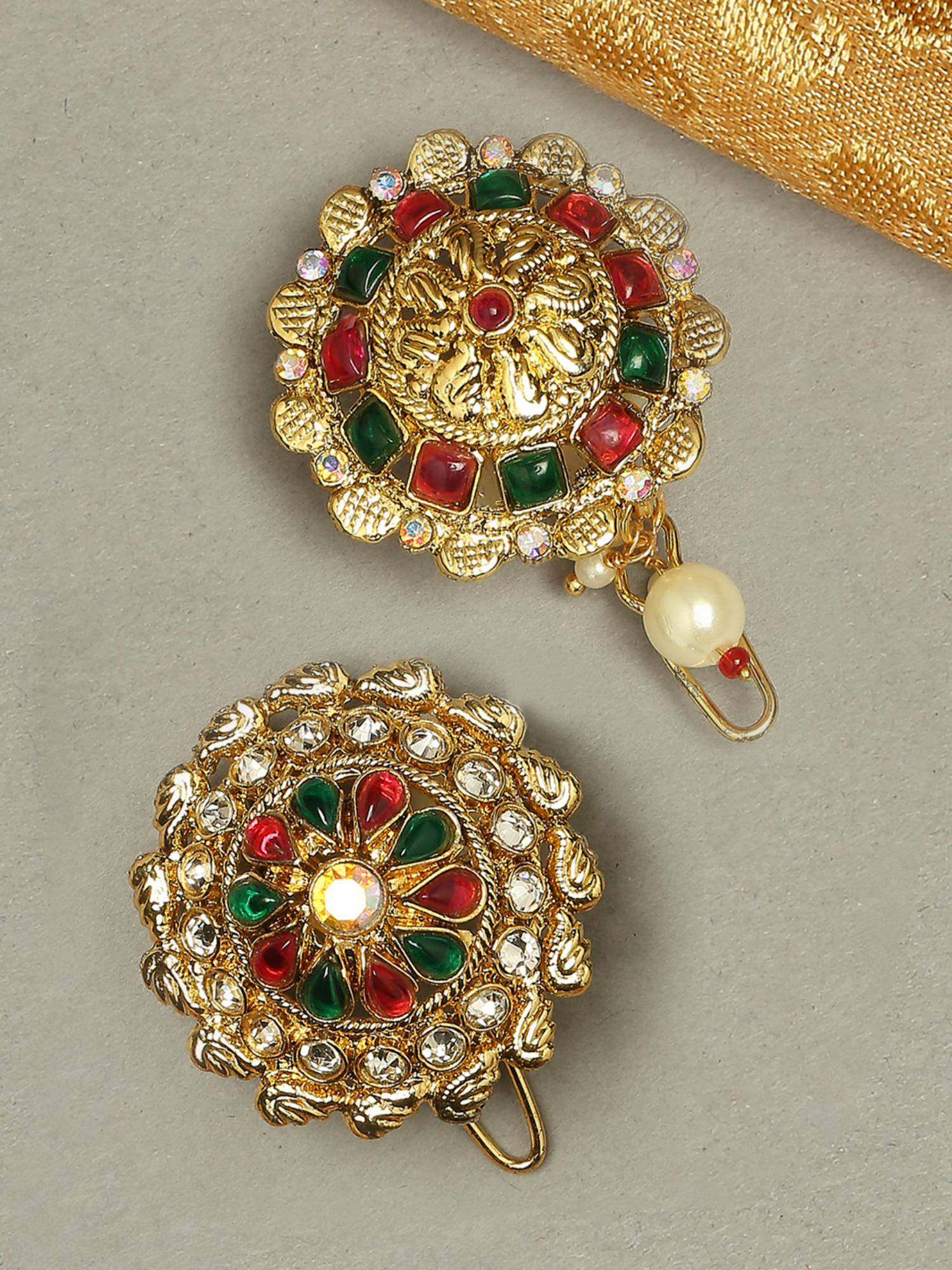 Fabula Multi-Color Stones Hair Bun Pin - Juda Pin For Women (Pack of 2)