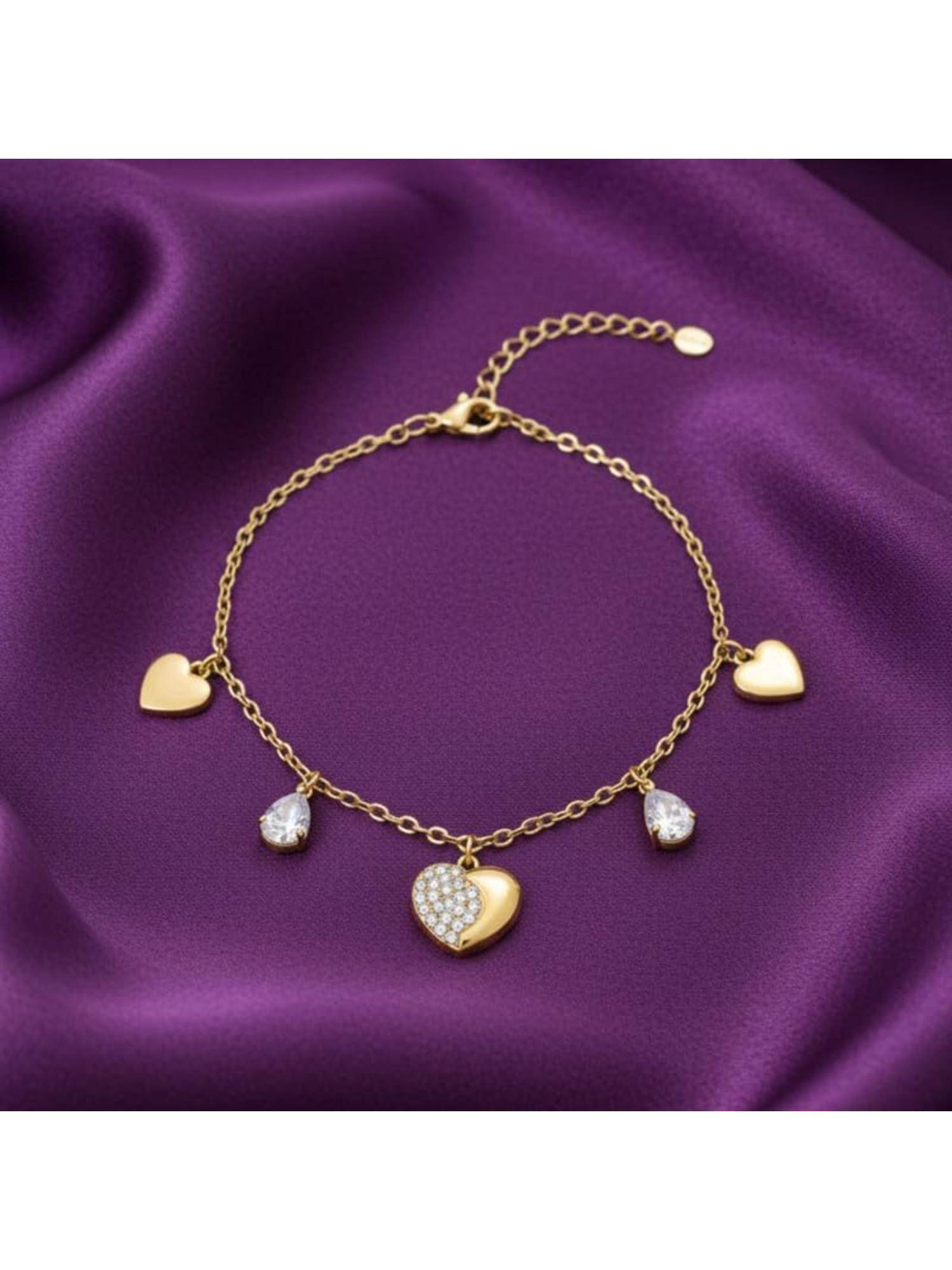 RACHIVA 18K Gold Plated Dangling Heart and CZ Anklet for Women