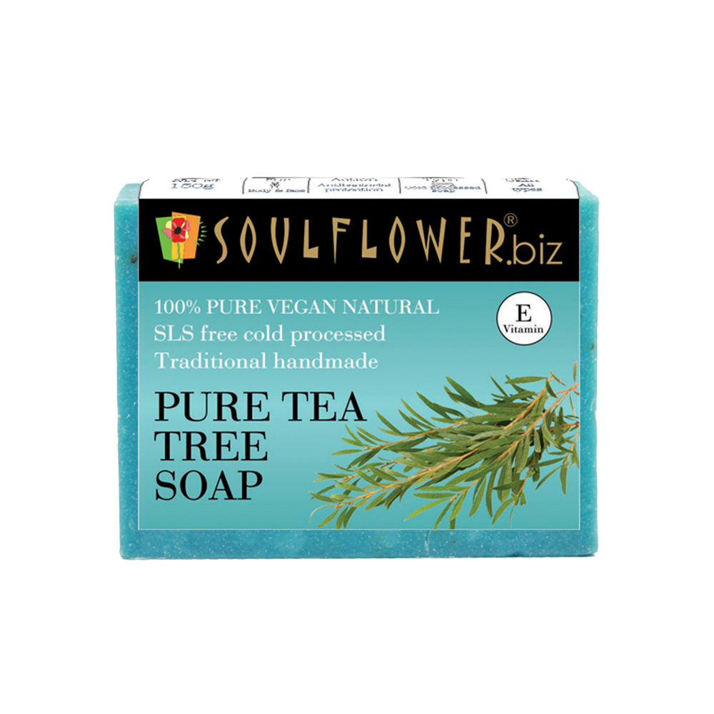 Soulflower Organic Pure Tea Tree Oil Handmade Bathing Bar Soap For Men Women, Acne & Pimple Control